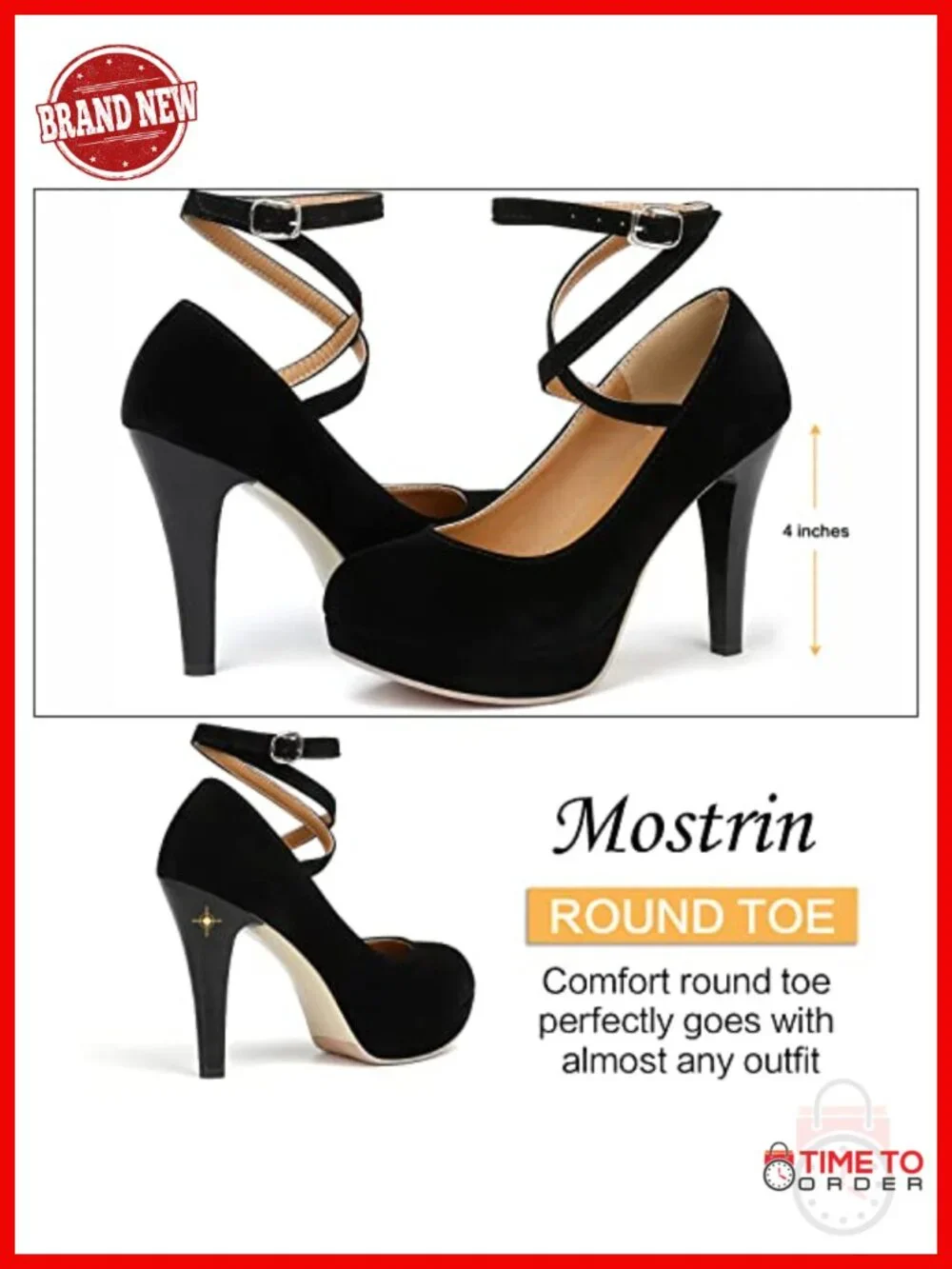 Faux Leather Platform Pumps Heels 4 Inch High Heel Buckle Ankle Strap Dressy